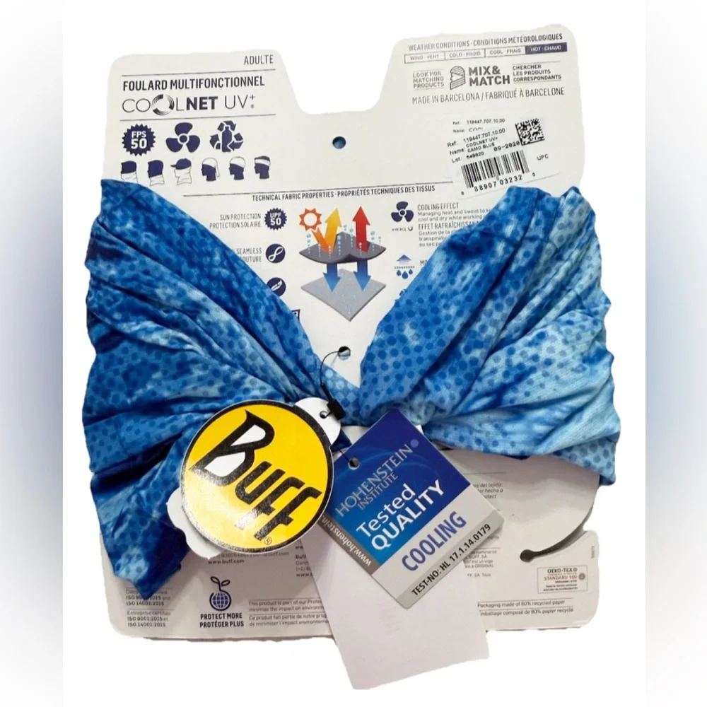 Buff CoolNet UV+ Multifunctional Headwear Blue Camo Fishing/Boating/Kayak/Beach